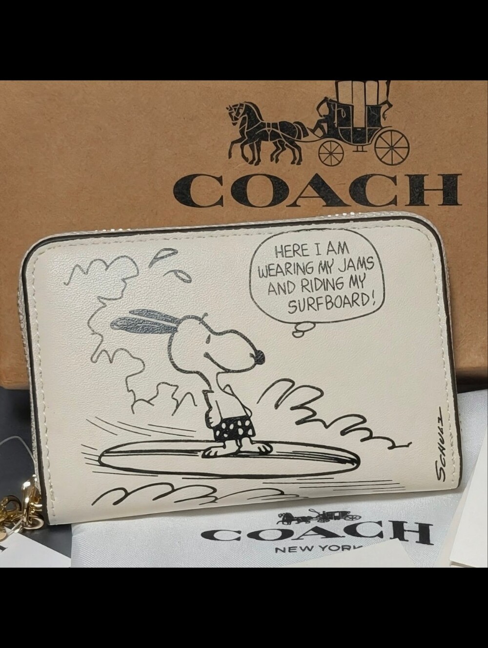 New Coach X Peanuts Essential Billfold Wallet With Newspaper Print